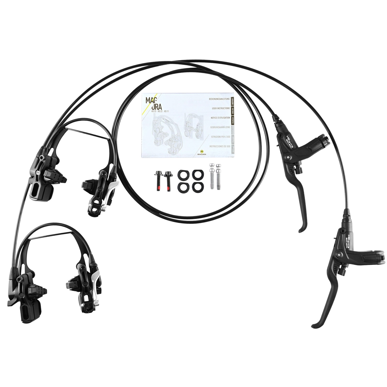 Magura HS22 Hydraulic Rim Brakes 3-Finger Lever Brake Set (F-900mm+R-2000mm)