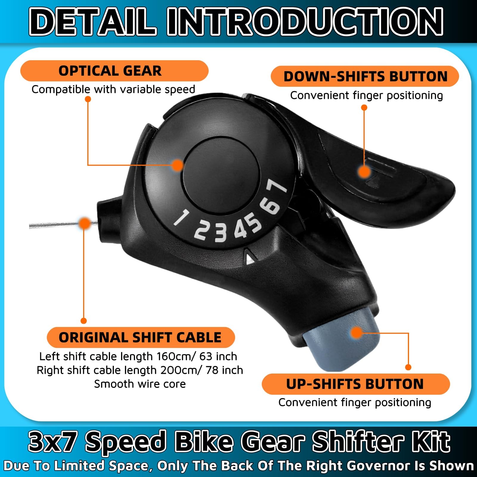 HUGJEPTTY 7 Speed Shifter，3X7 Thumb bike gear shifter 7 speed shifter, black