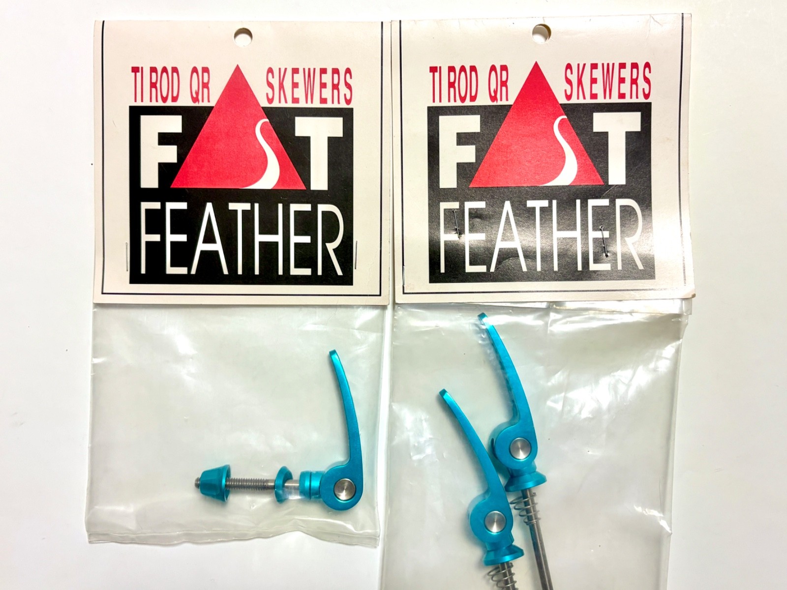 NOS FAT FEATHER Ti Rod QR Skewers Set Turquoise USA MTB 100/135mm