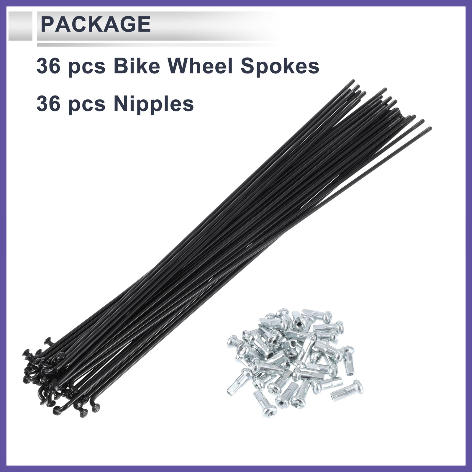 1 Set 13G 255mm L Bicycle Spokes Nipple 45 Steel Black Universal