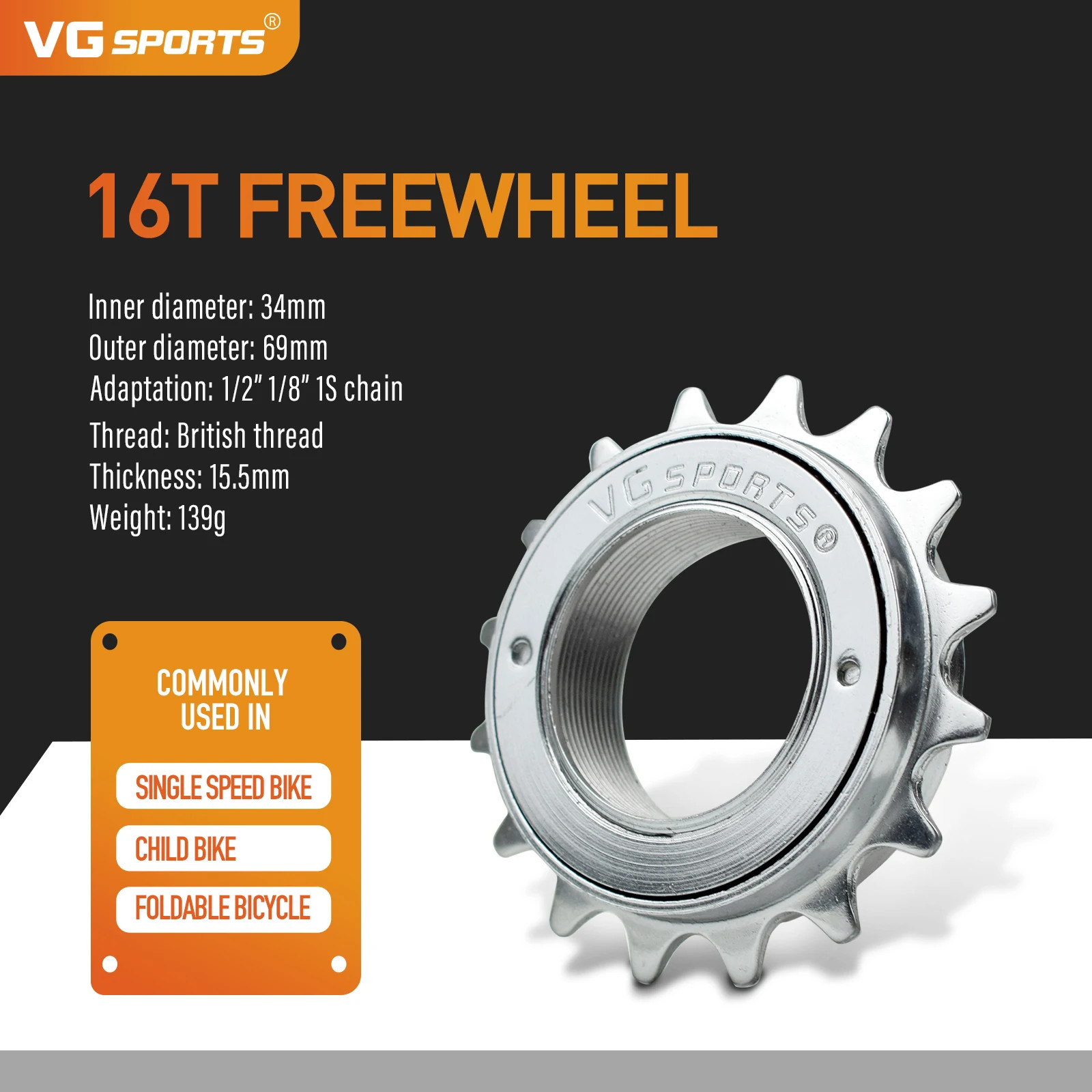 Single Speed Bicycle Freewheel 16T-24T BMX 34mm Cog Gear Sprocket Parts