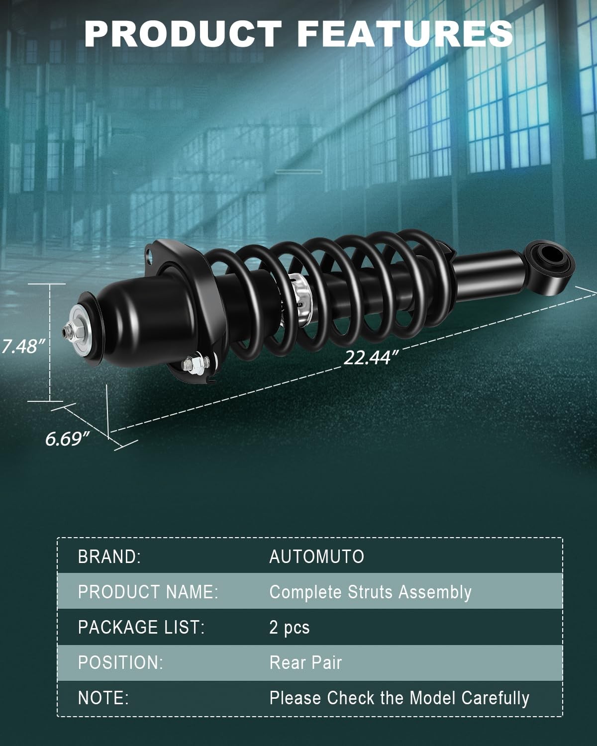Automuto Rear Pair Complete Struts Coil Spring Assembly Shock Absorber