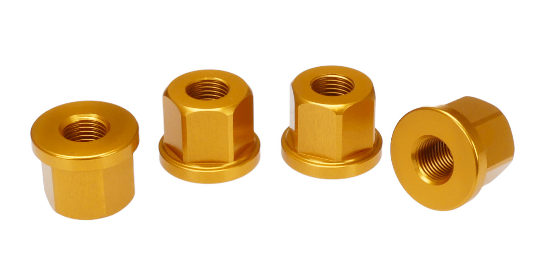 3/8″ X 26T REGULAR axle nut set 7075 aluminum (SET OF 4) DARK GOLD