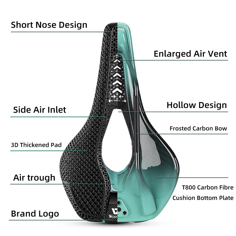 WEST BIKING 3D Printed Carbon Fibre Bicycle Saddle Short Nose Racing Bike Saddle