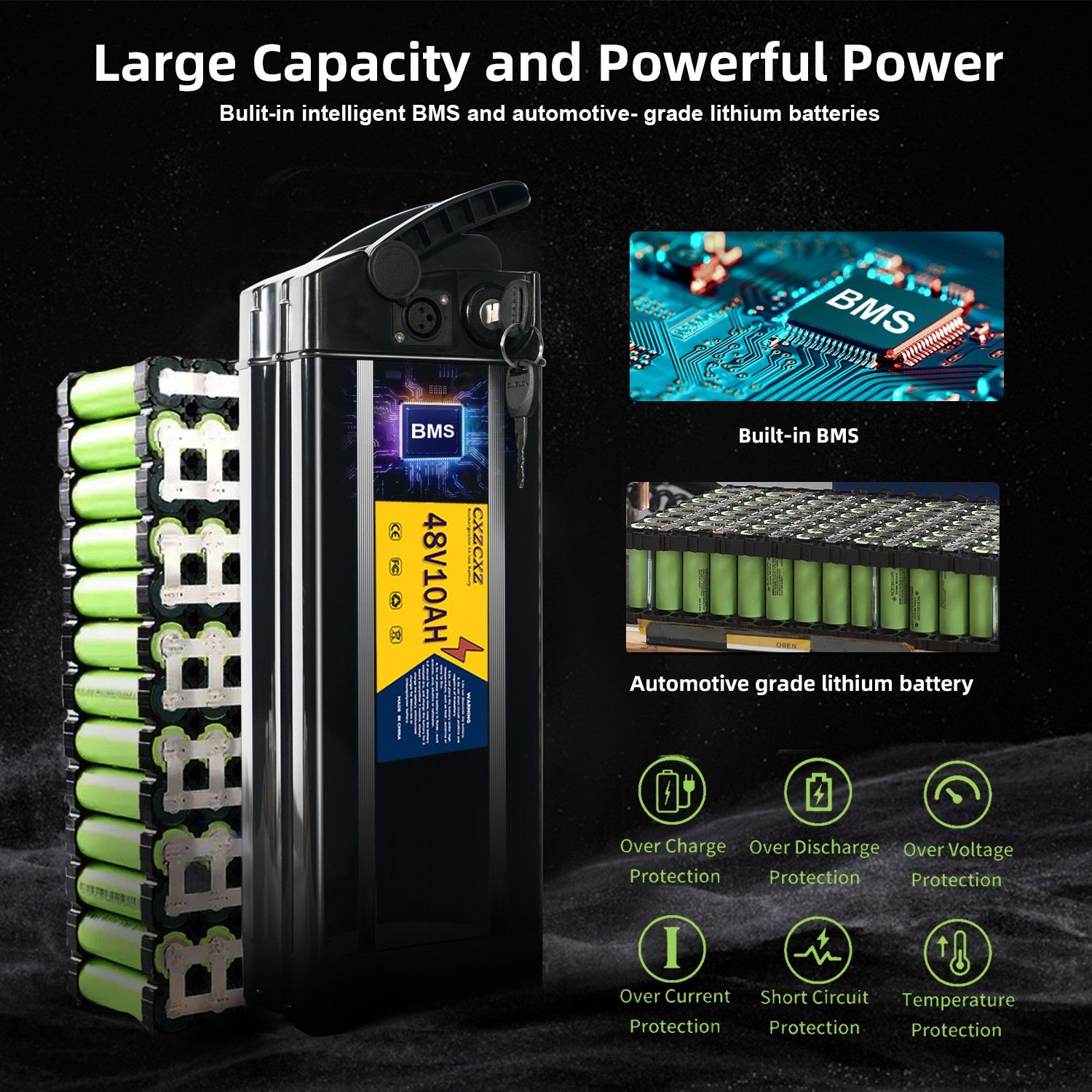 48V 10Ah 20Ah Folding Electric Ebike lithium battery For 200W-1000W Motor