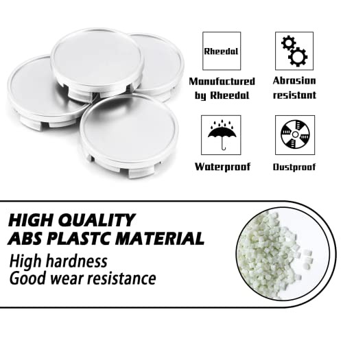 4Pcs 63mm(2.48inch) Wheel Center Caps for 63mm Outer, 59mm Inner, Silver Silver