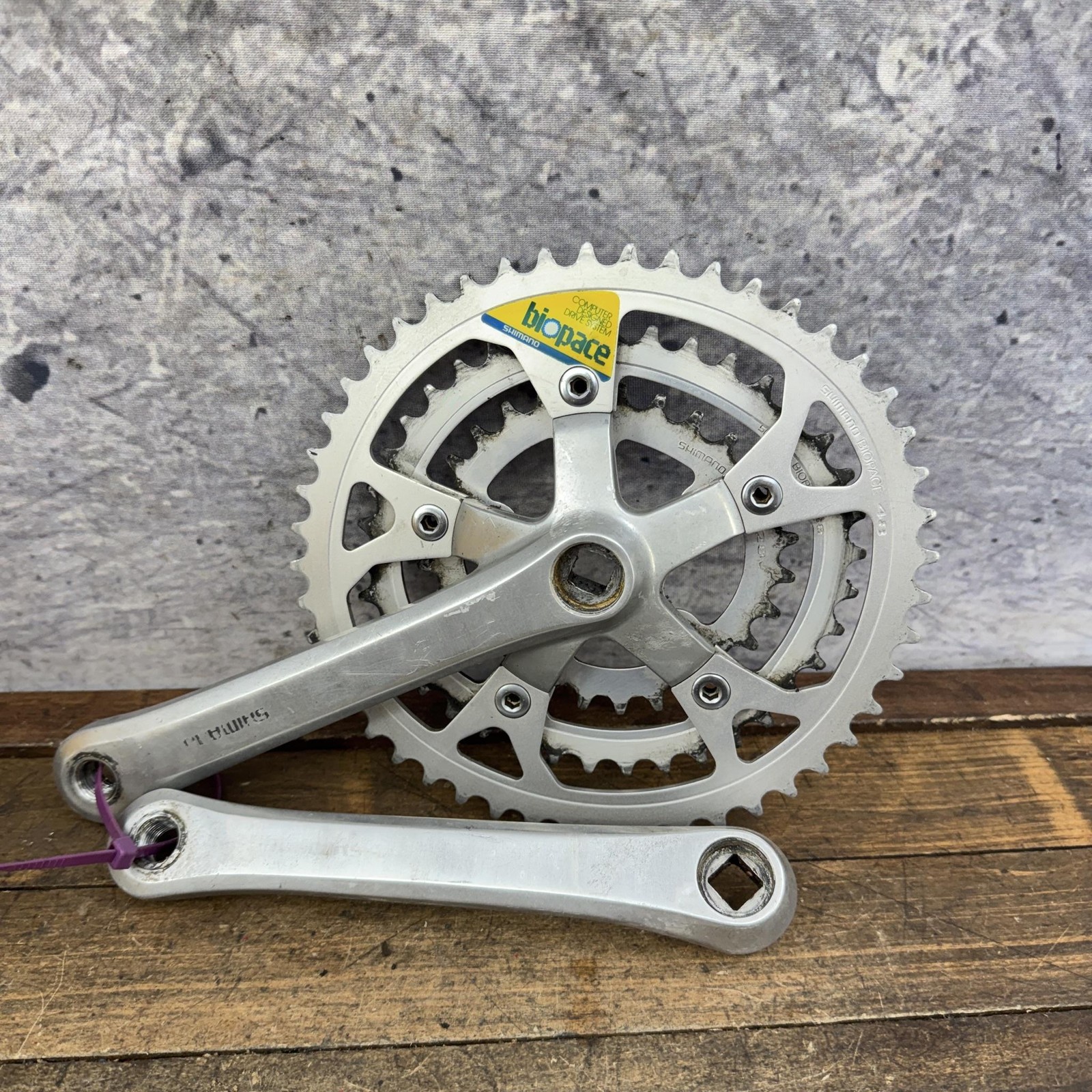 Vintage Shimano FC-B124 Crankset 175mm 110 BCD Biopace Triple Chainring MTB ATB