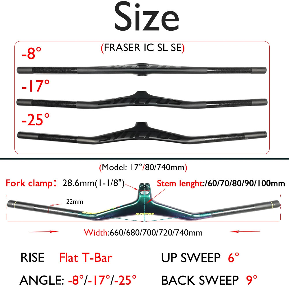 -17° Carbon Mountain Bike Integrated Handlebar 28.6mm with Bike Computer Mount