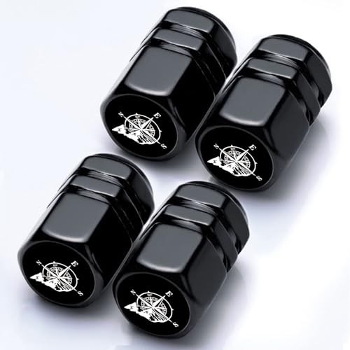 4Pack Tire Valve Stem Cap Car Accessories Aluminum Alloy Rust Compass Black