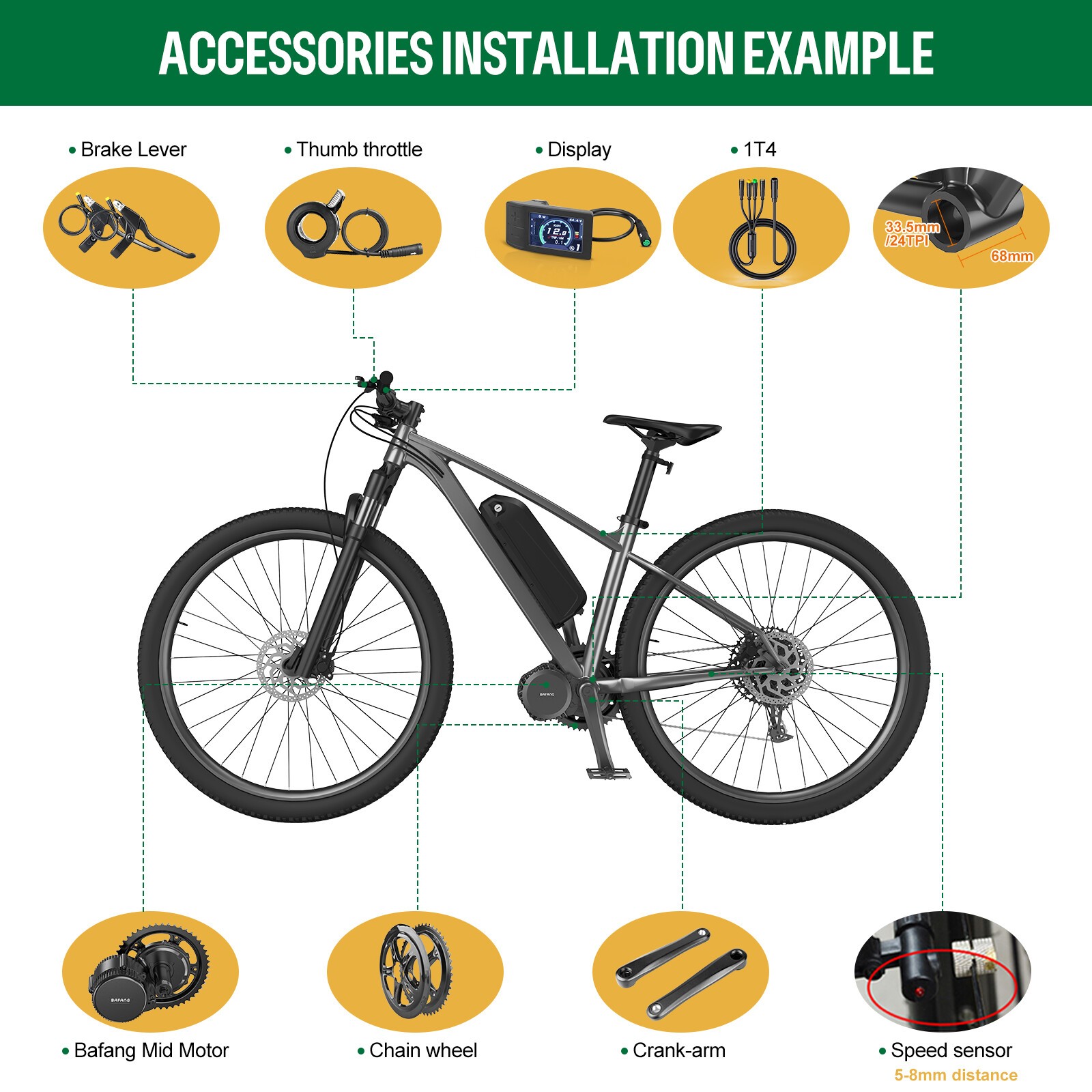 48V500W Bafang Mid Motor DIY Conversion Kits 8FUN For Electric Bike 68-73mm