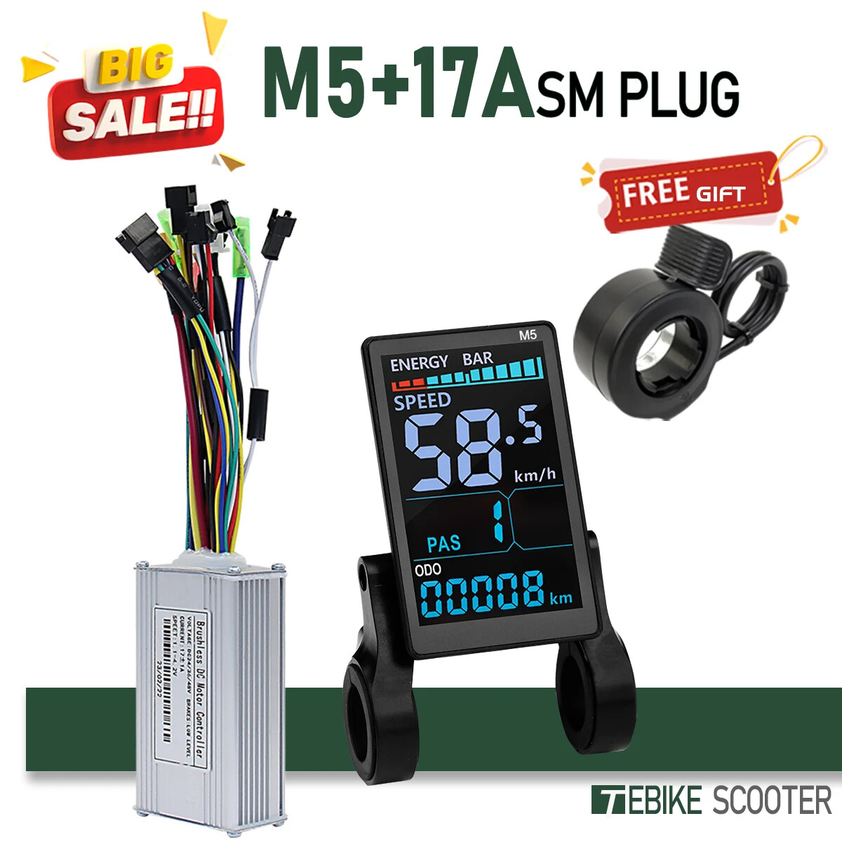 Electric Bike Sinewave 17A26A30A40A Controller Kit 250W-2000W Brushless Motor