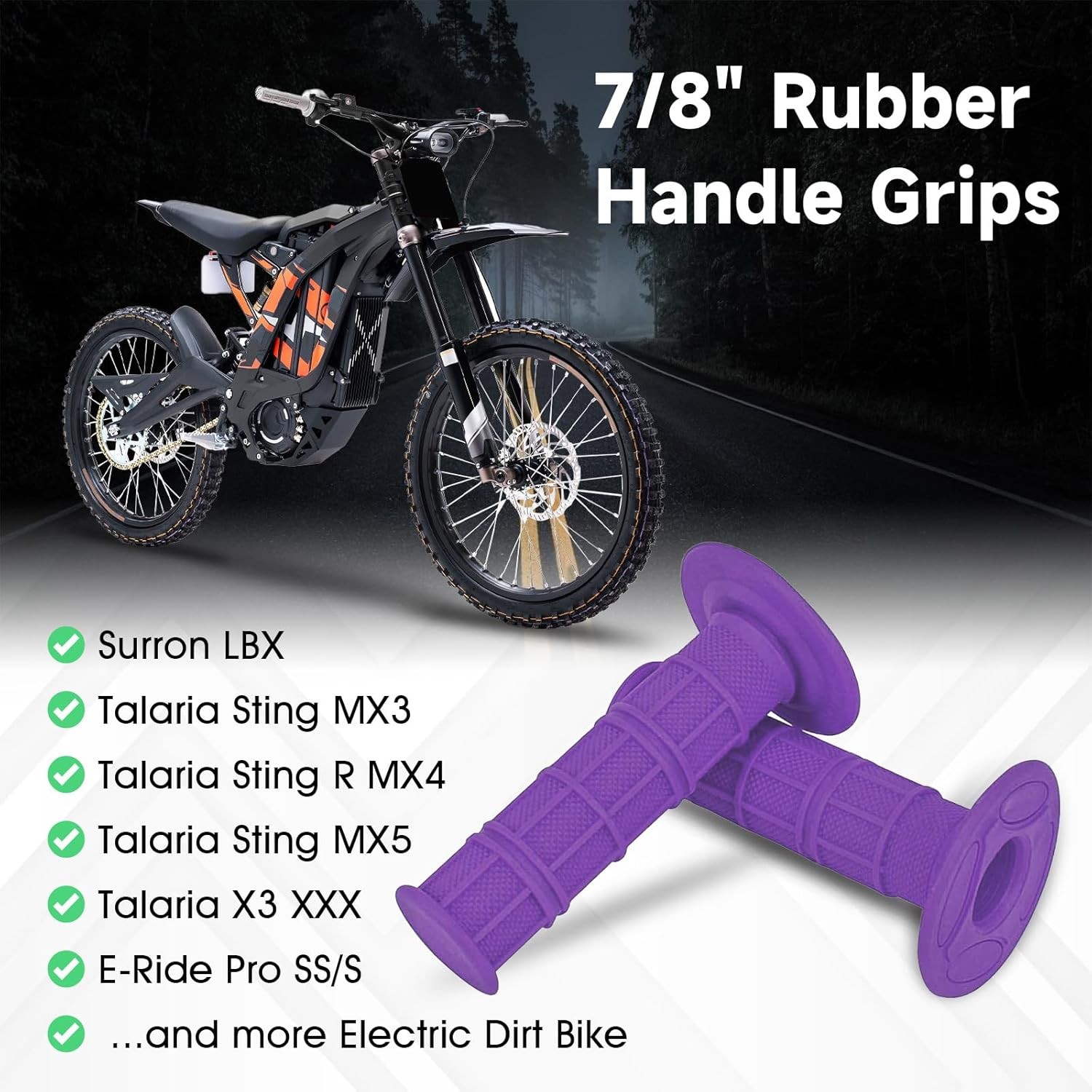 Dirt Bike Handlebar Grips 7/8″ Rubber Handle Grips Universal for Color: purple