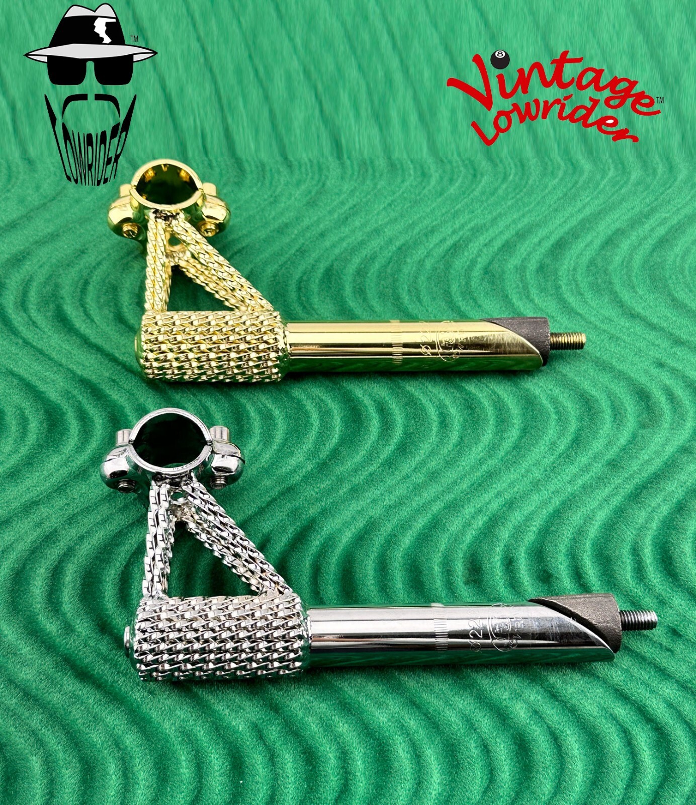F&R VINTAGE LOWRIDER MINI SQUARE TWISTED BICYCLE STEM 22.2MM CHROME OR GOLD.