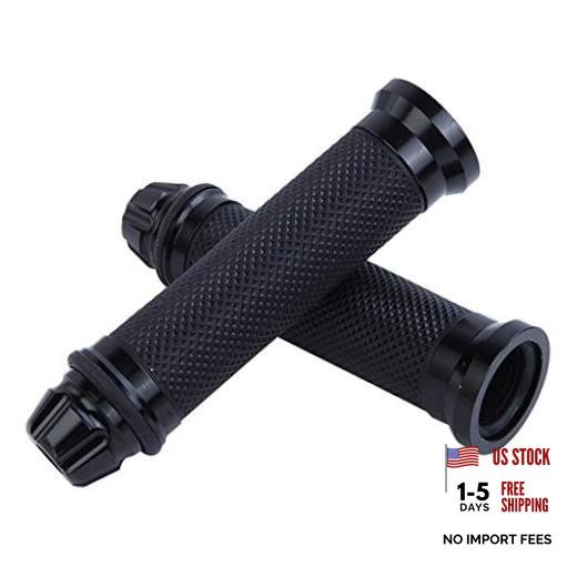 Motorcycle Hand Grips with Bar End Cap, Racing CNC Aluminum & Soft Rubber black