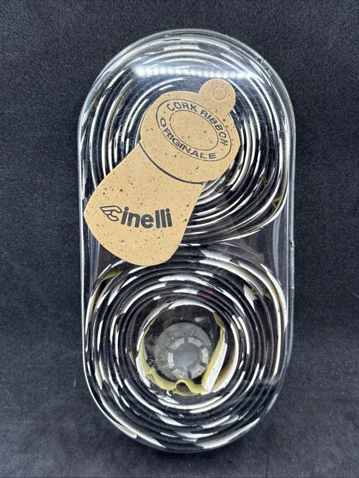 NOS VINTAGE Cinelli CORK White & Black MacroSplash Handlebar Tape Chrome Plugs