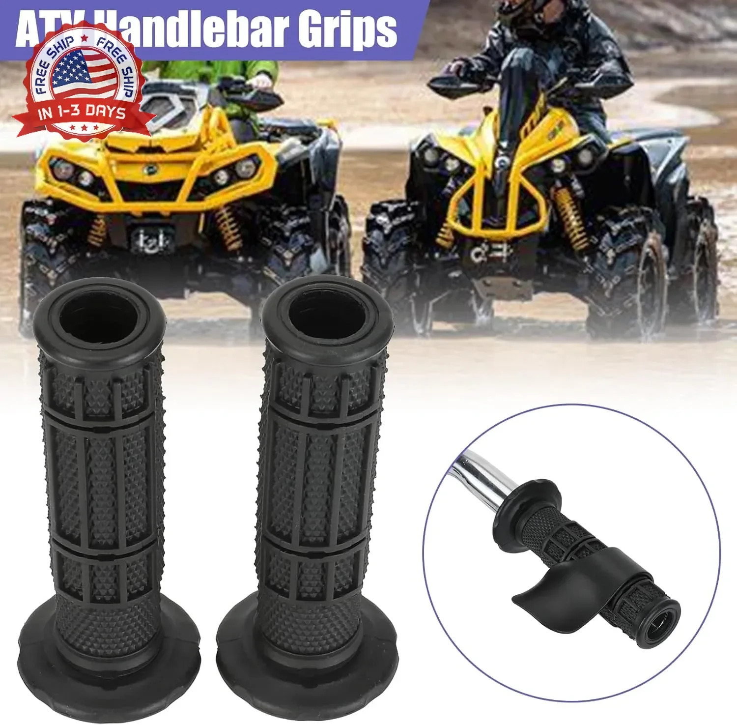 7/8 Handlebar Grips Rubber ATV Handle Grips Replacement for Rancher 350 420 Four