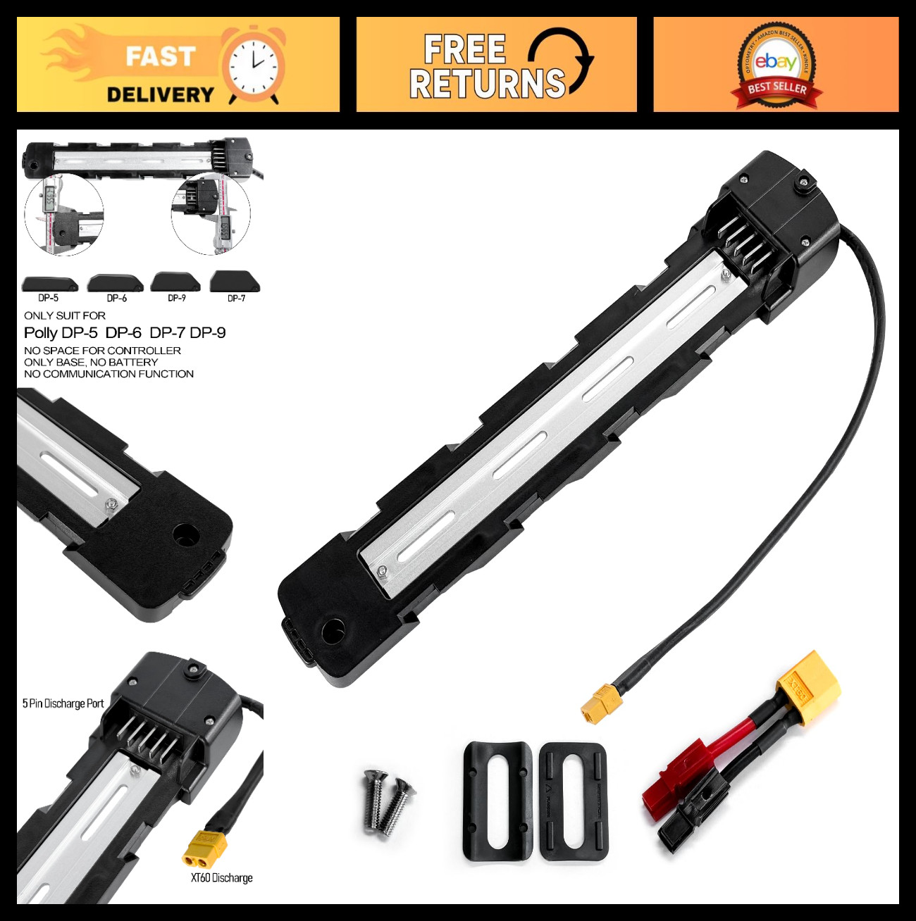 Ebike Battery Mounting Plate Replacement, 5pin Holder Bracket with XT60 & Anders