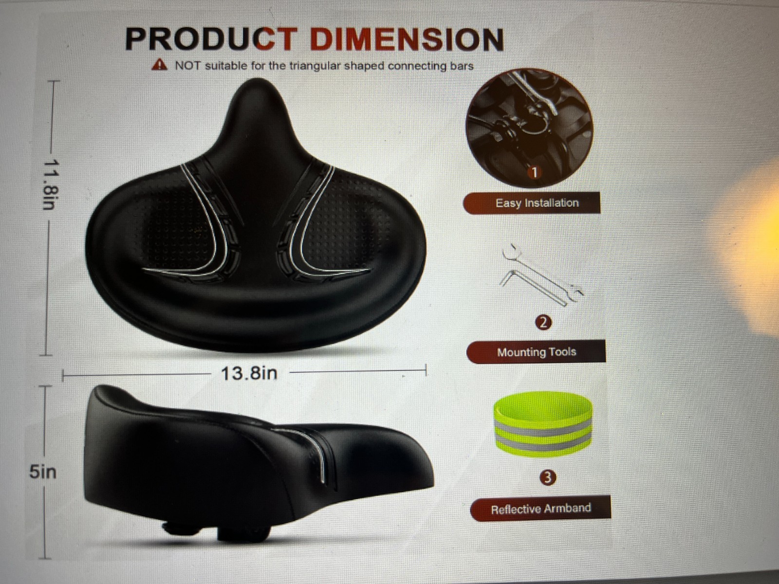 BLUEWIND Noseless Oversized Bike Seat Wide Bicycle Saddle Backrest Unisex Adult