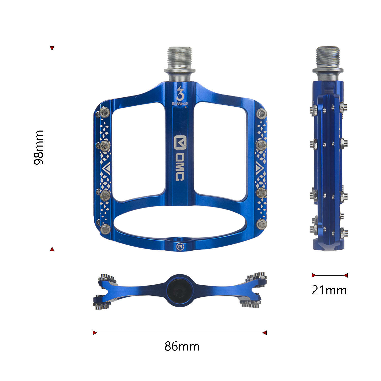 OMC-S1-BL 9/16″ Aluminum Platform Mountain Bike Pedals 3 Sealed Bearing MTB BMX