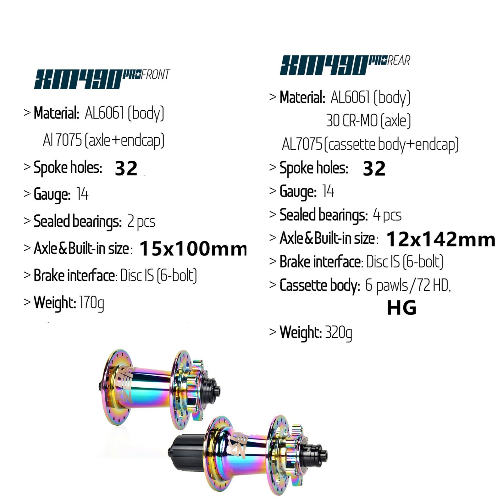 Mountain Bike Hub Set 32H 6 Bolt Thru Axle Disc Brake for 8-11S,15×100+12×142,HG