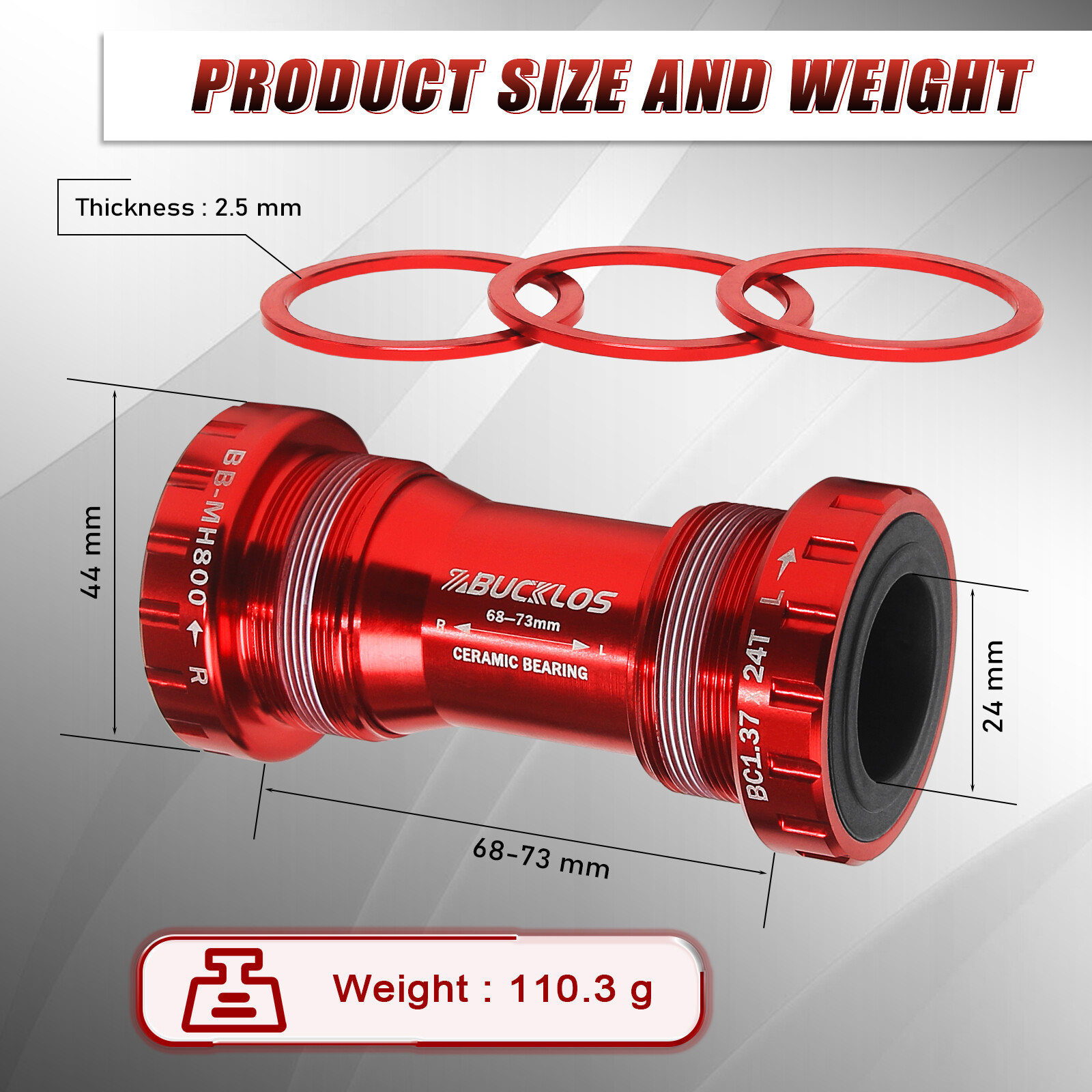 68/73mm Bottom Bracket Bearing Threaded MTB/Road Bike for Shimano 24mm Crank BB