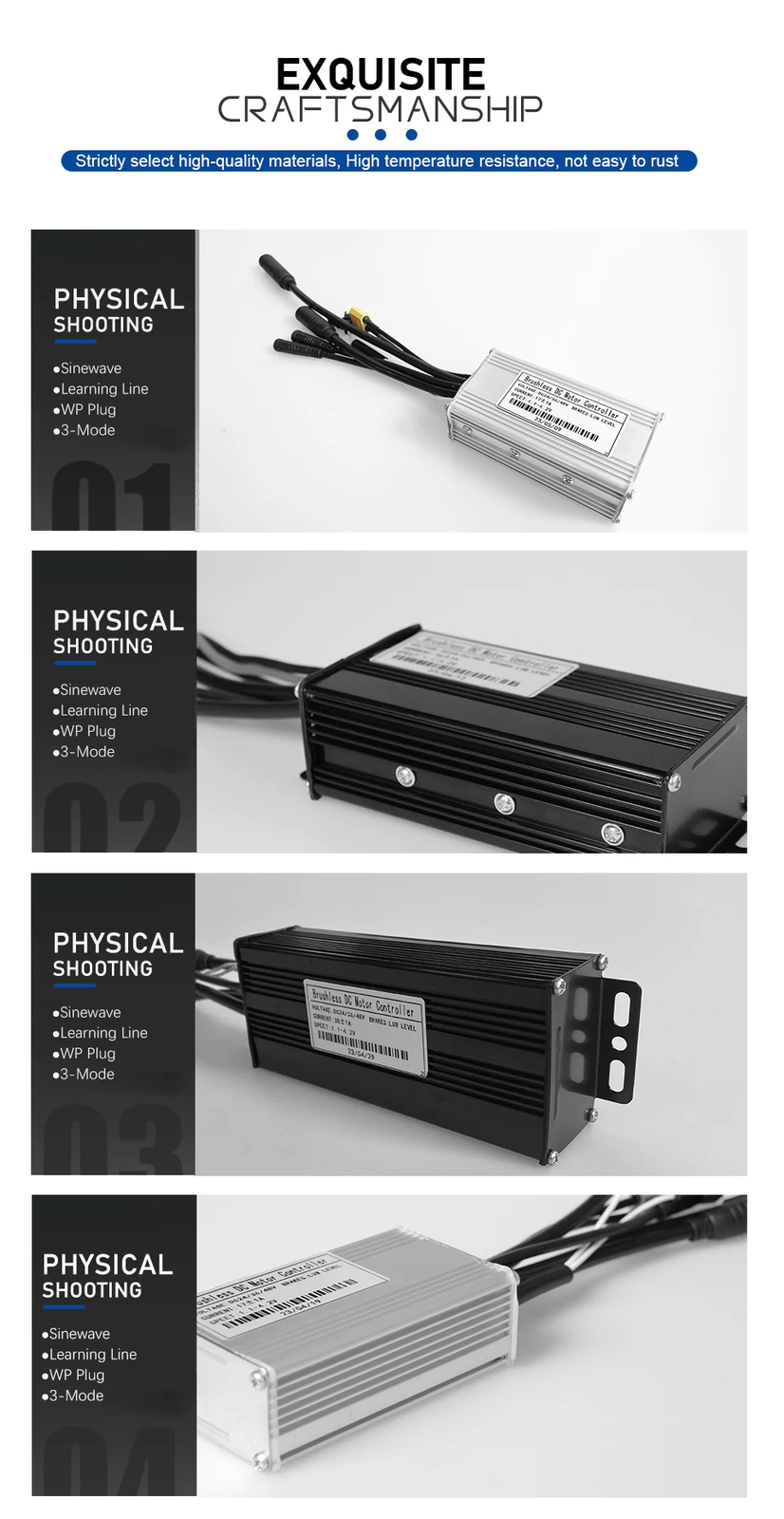 E-bike Sine Wave Waterproof Controller 17A 26A 30A for 250W-1000W Hub Motor