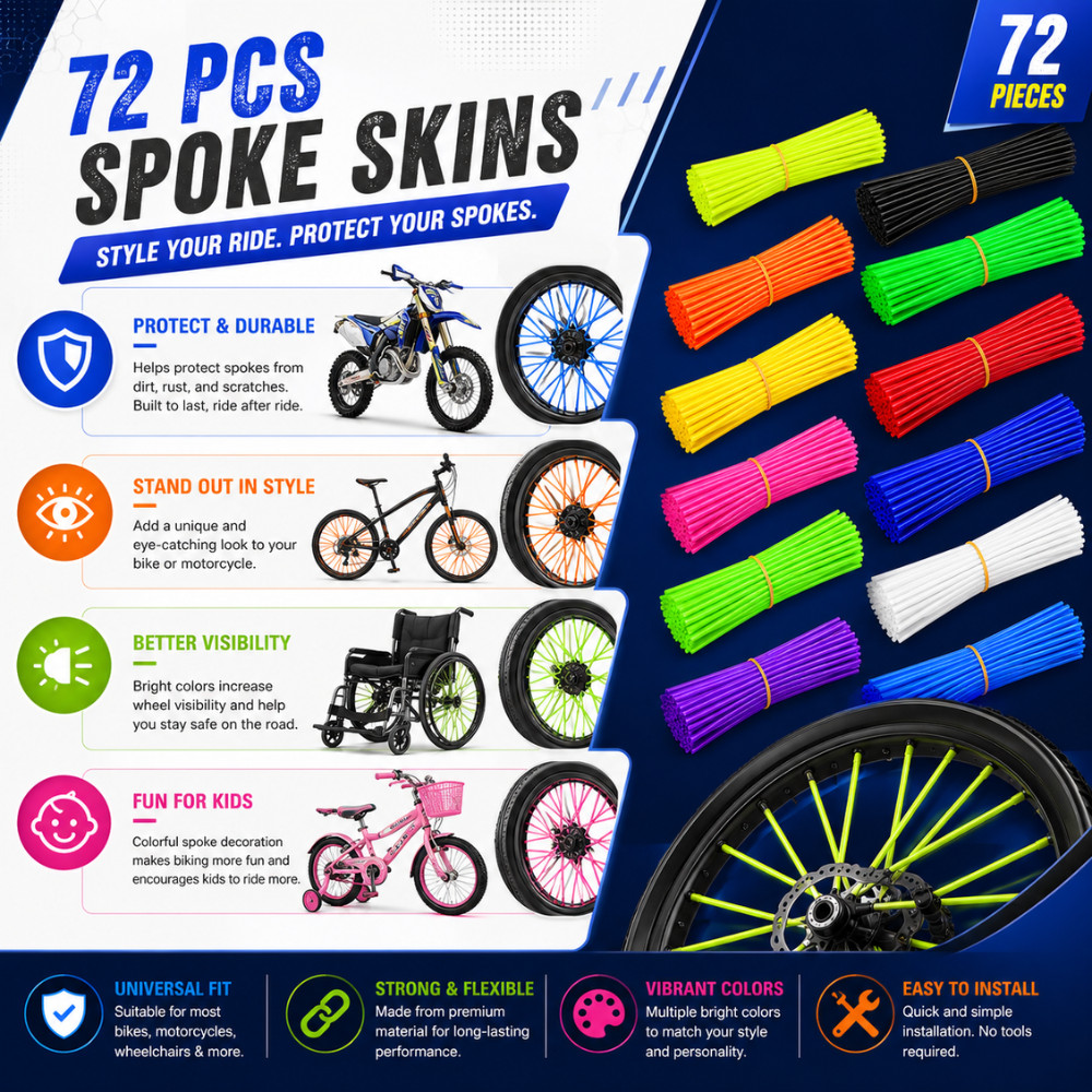 72PCS Motorcycle Dirt Bike Spoke Skins Covers Wraps Wheel Rim Guard Protector