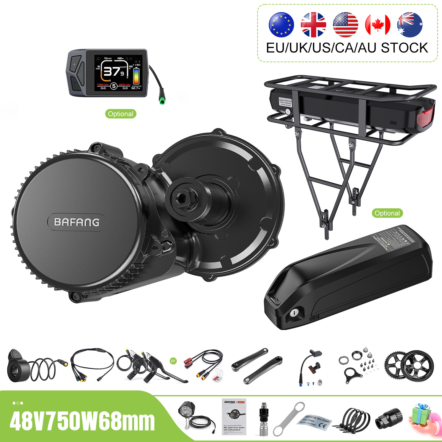 48V750W BAFANG BBS02B Mid Drive 68mm Motor Kits Ebike Conversion Kit 17.5 20Ah