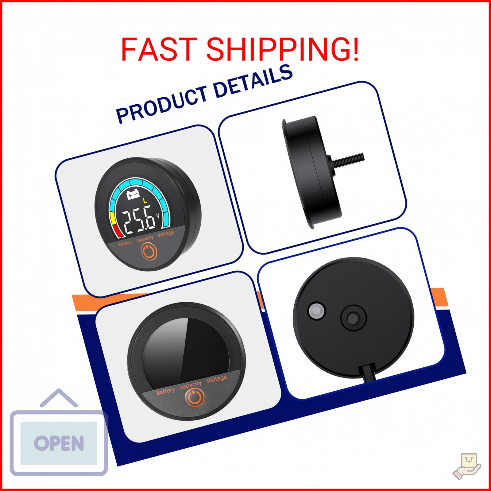IP67 Waterproof Battery Meter Monitor, 12v 24v 36v 48v 60v 72v 84v Digital Displ