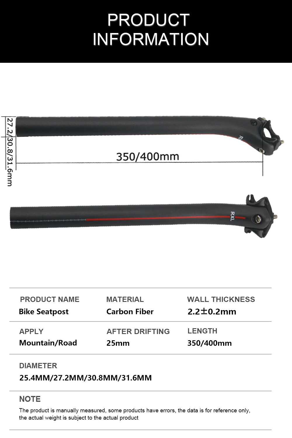 Carbon Fiber MTB Road Bike Seatpost 25.4/27.2/30.8/31.6mm Bicycle Accessories
