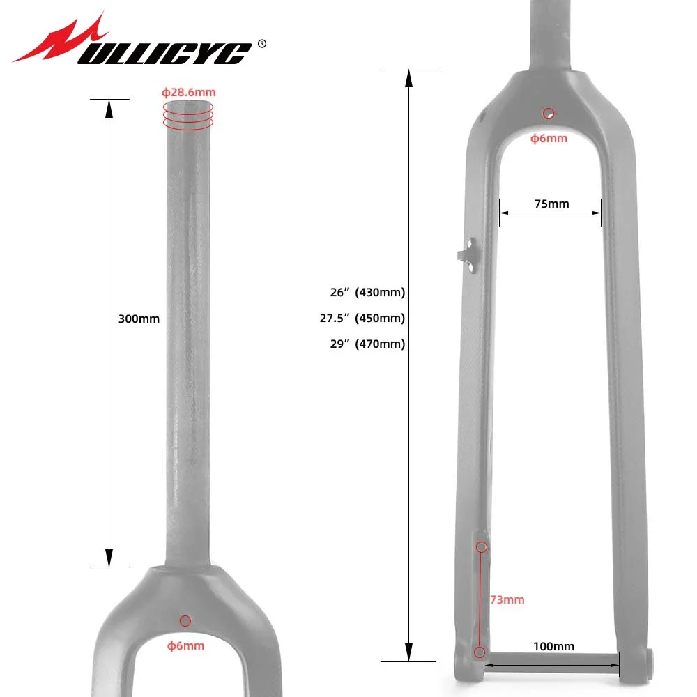 Mountain Carbon Bicycle Fork Bicycle Hard Fork Tube Thru Axle15*100mm Bike Parts