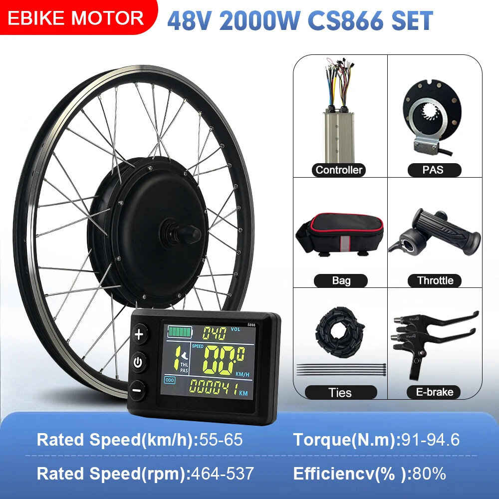 E-bike Conversion Kit 48V 2000W Brushless Gearless Front Rear Hub Motor Wheel