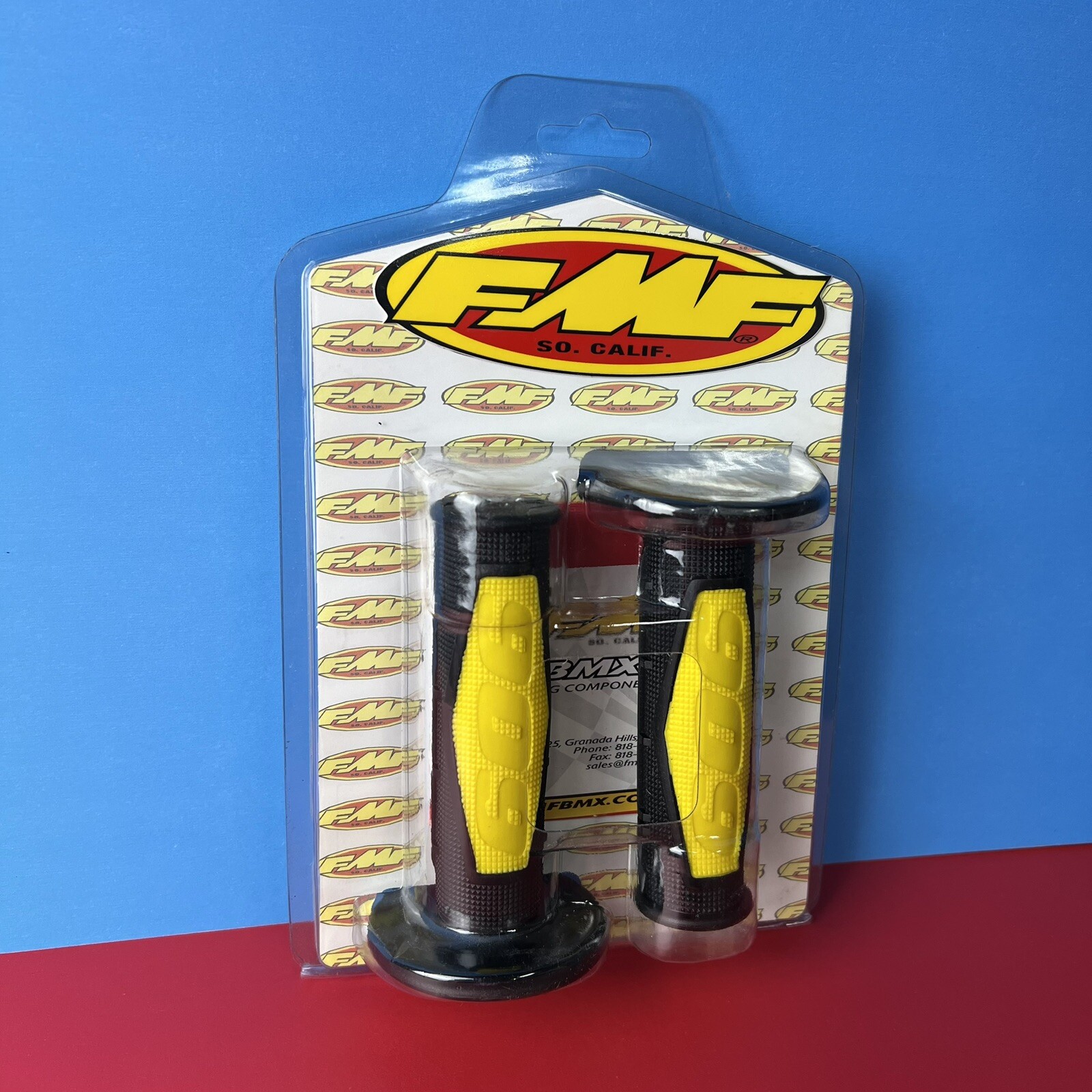 OLD SCHOOL FMF 909 BMX GRIPS VELOCITY BLACK / YELLOW VINTAGE NOS