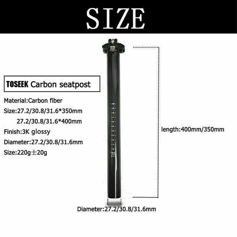 TOSEEK 27.2/30.8/31.6mm MTB Bicycle Seat Post Tube Full Carbon Fiber Seatpost