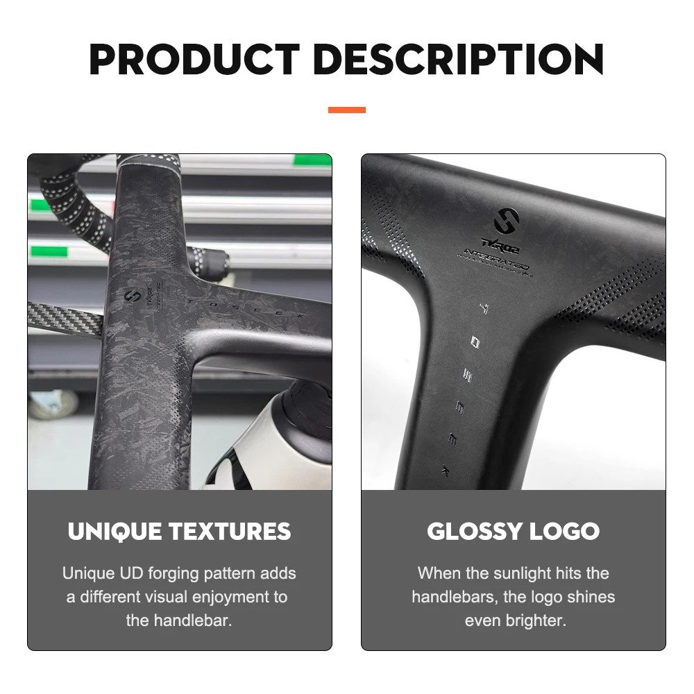 TOSEEK Carbon Fiber Integrated Road Bike Handlebar T800 360-420mm