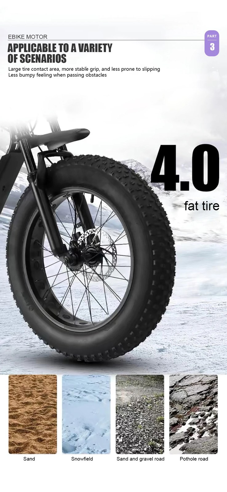 72V 5000W Snow Fat Electric Bike 20/24/26inch Brushless Non-gear Rear Hub Motor
