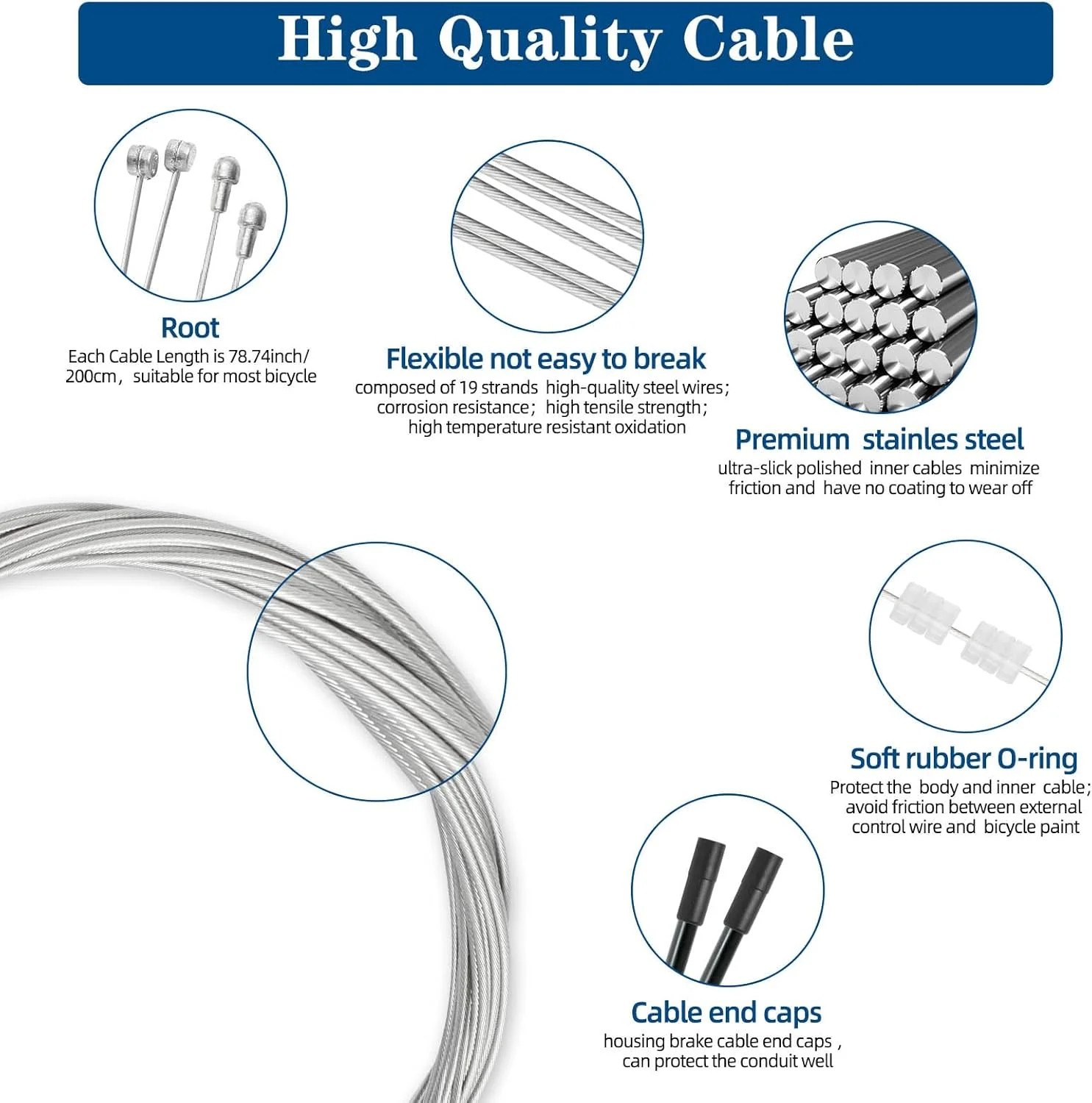 4pc Universal Bike Brake Cables Stainless Steel 1.5mm 2M For MTB Road Bikes Repl