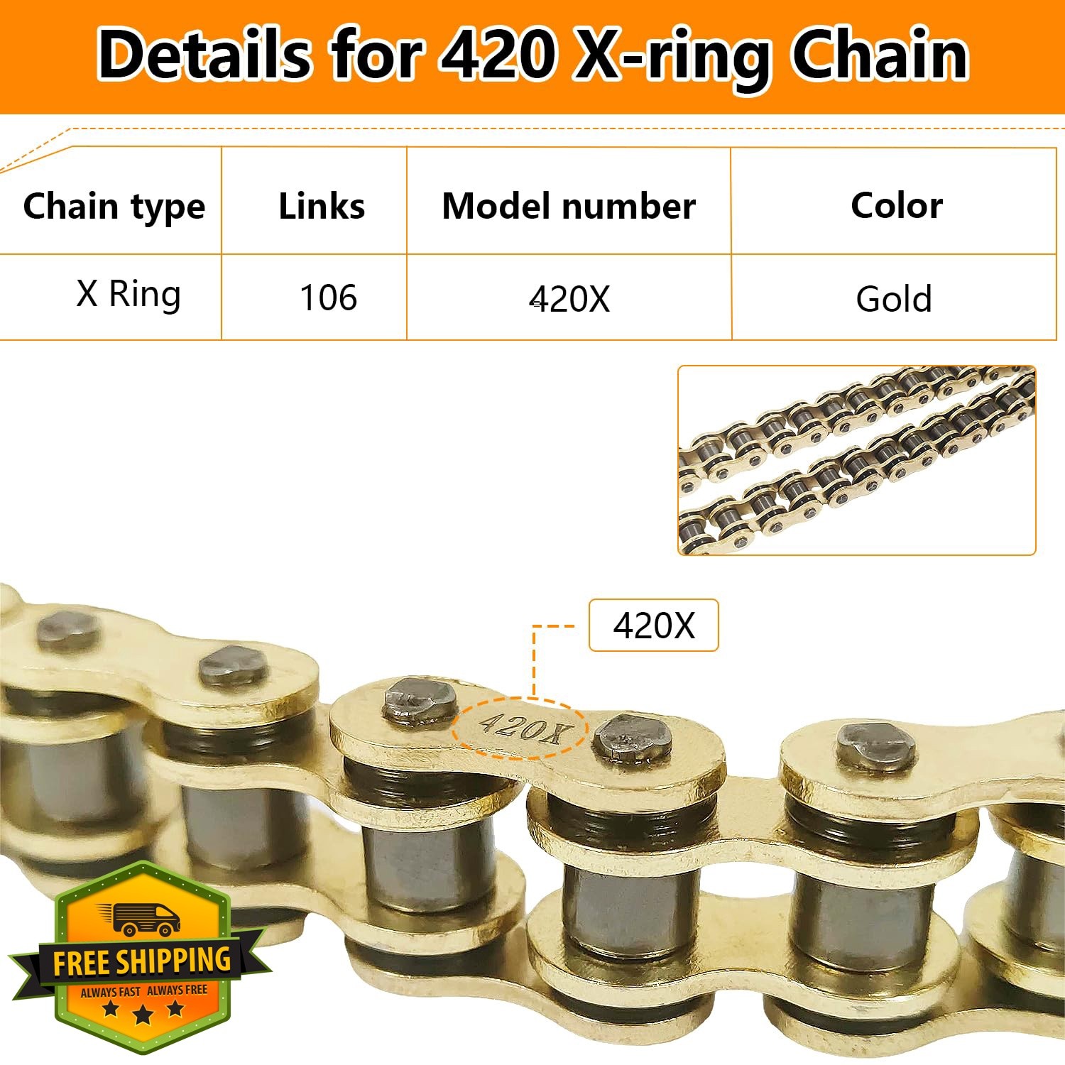 BIGLKNM 420 X-Ring Chain 106 Links Master Link