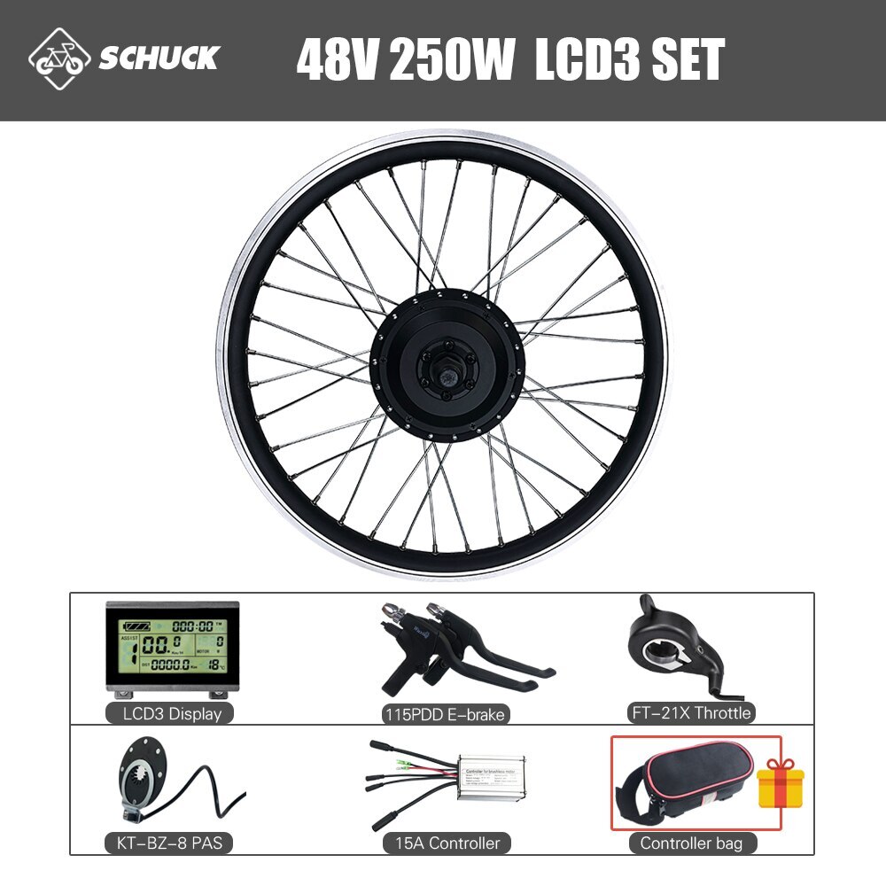 36V 48V 250W MTB Ebike Front Drive Brushless Gear Hub Motor Wheel Conversion Kit