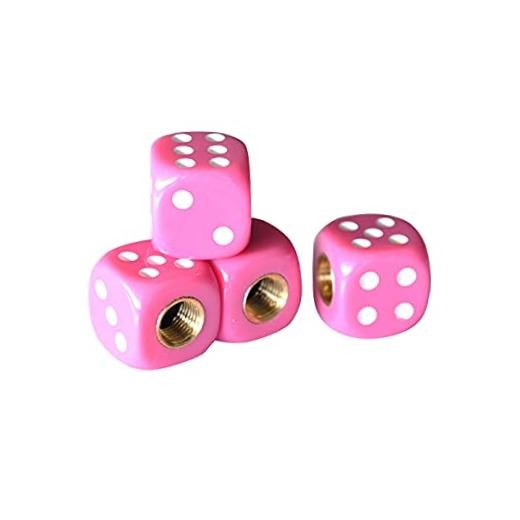 4pcs/Set Universal Vehicle Wheel Stem Tyre Air Valve Stem Caps Dice Shape Pink