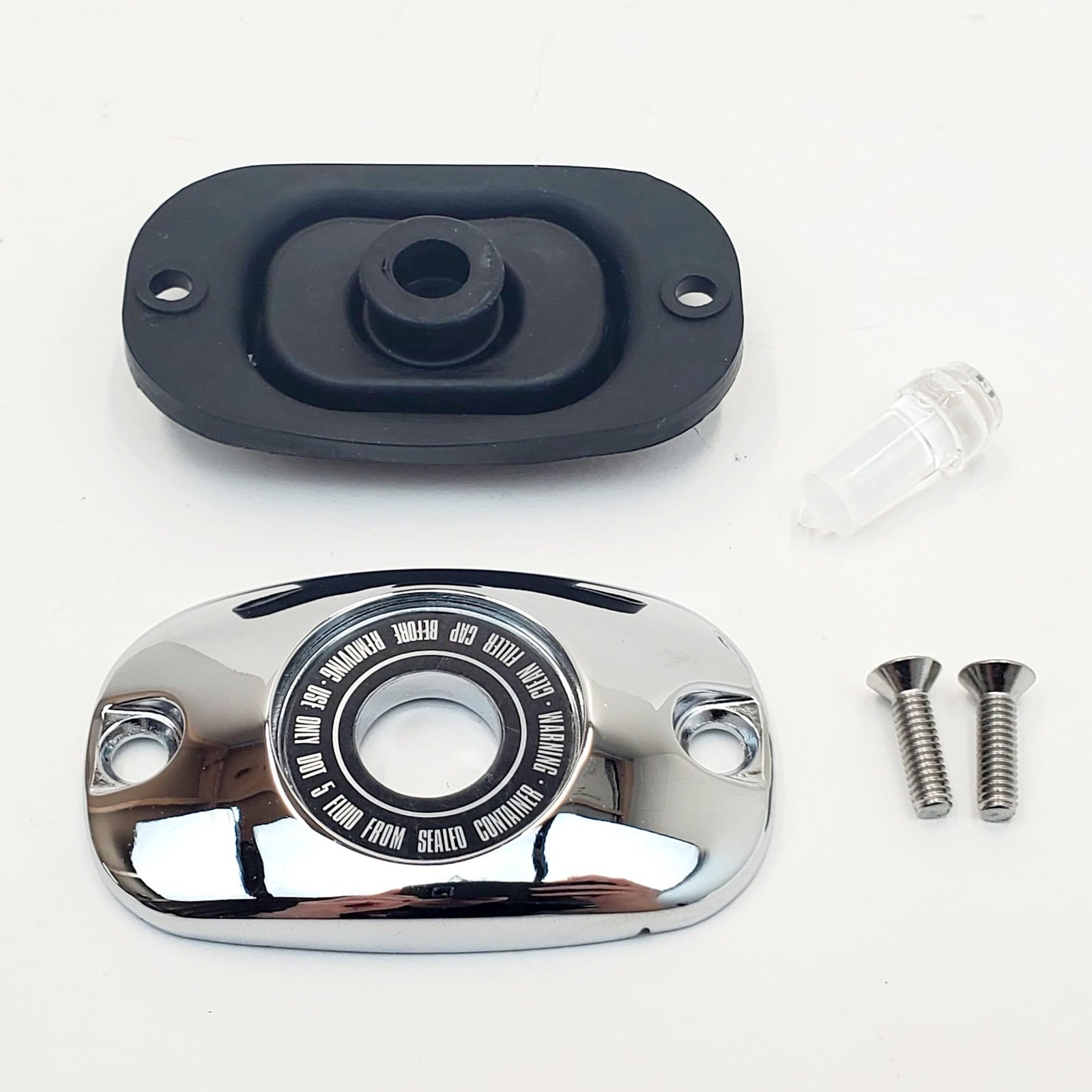 Chrome Rear Brake Master Cylinder Cover Kit w/Gasket, Sight Window & Hardware…