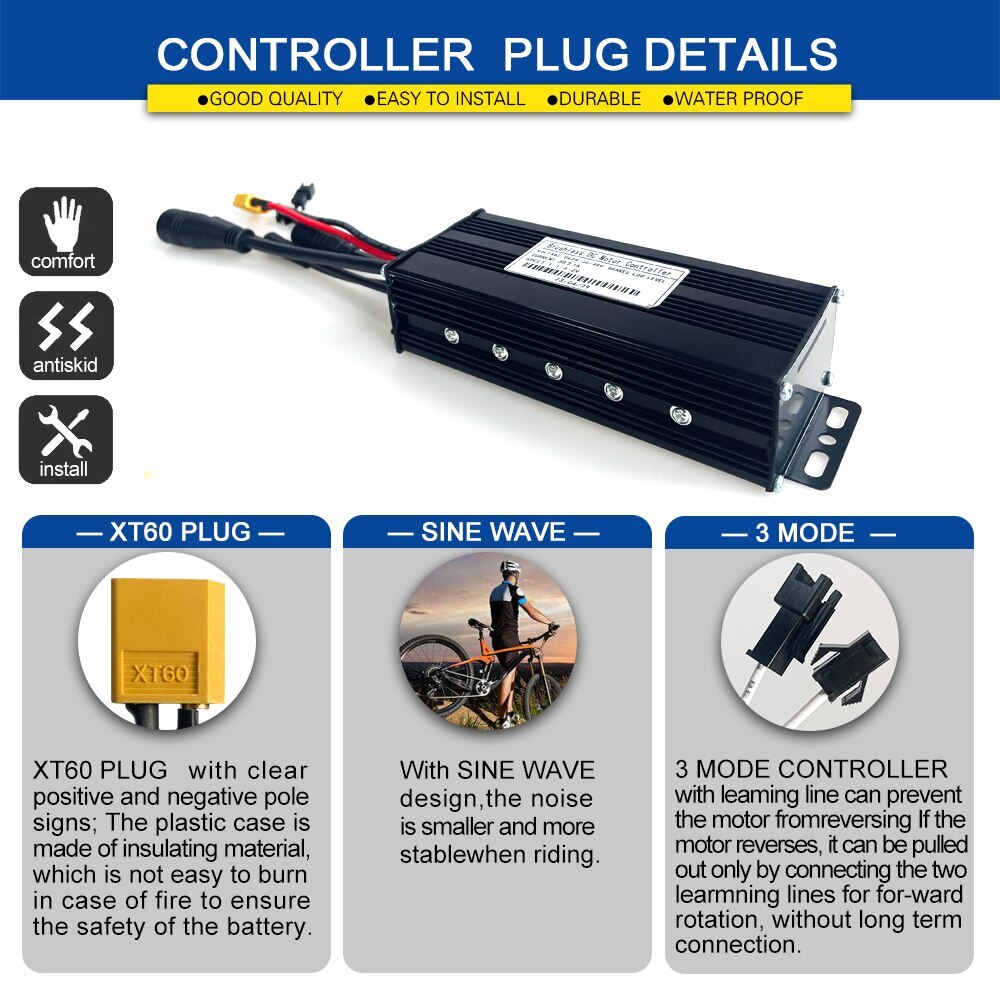 E-bike Sine Wave Waterproof Controller 36V/48V 17A 26A 30A with LCD S866 Display