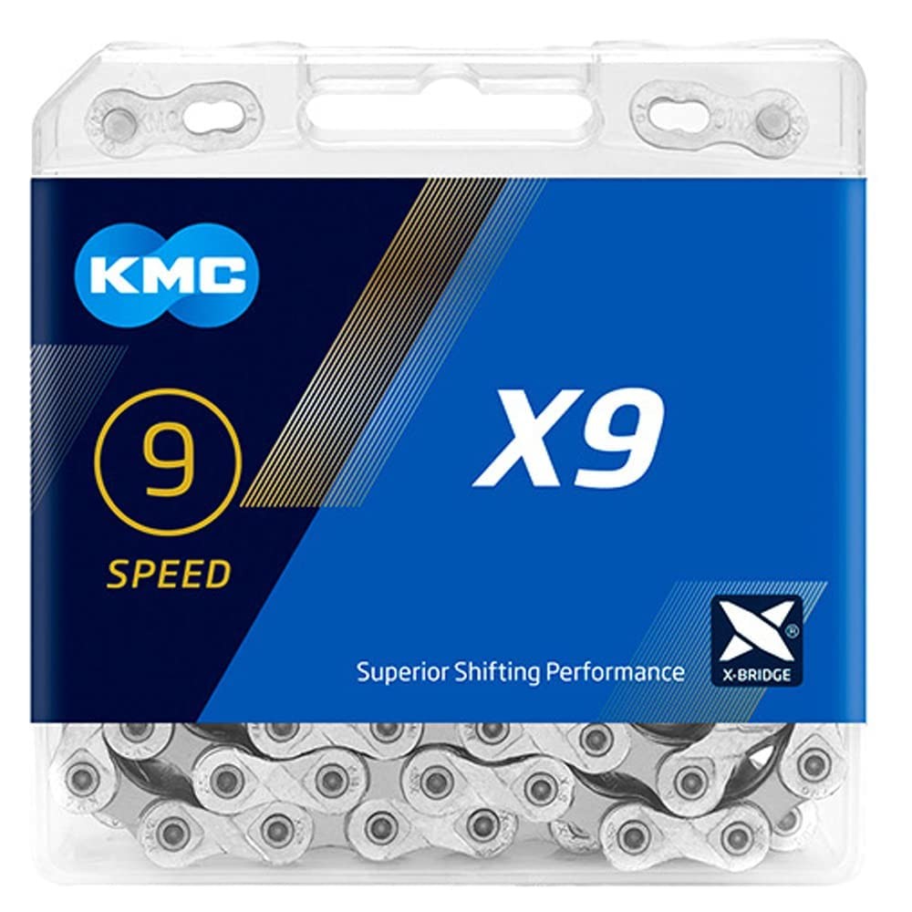 KMC X9 9 Speed Bicycle Chain 116 Links 1/2″ x 11/128″ Silver Bike Chain