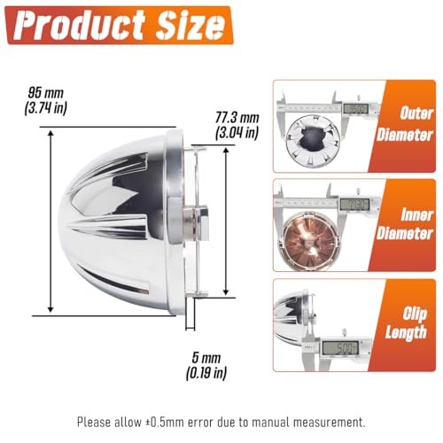 2Pcs 95mm(3.74in) Wheel Center Caps OD: 95mm/3.74in, ID: 77.3mm/3.04in Chrome