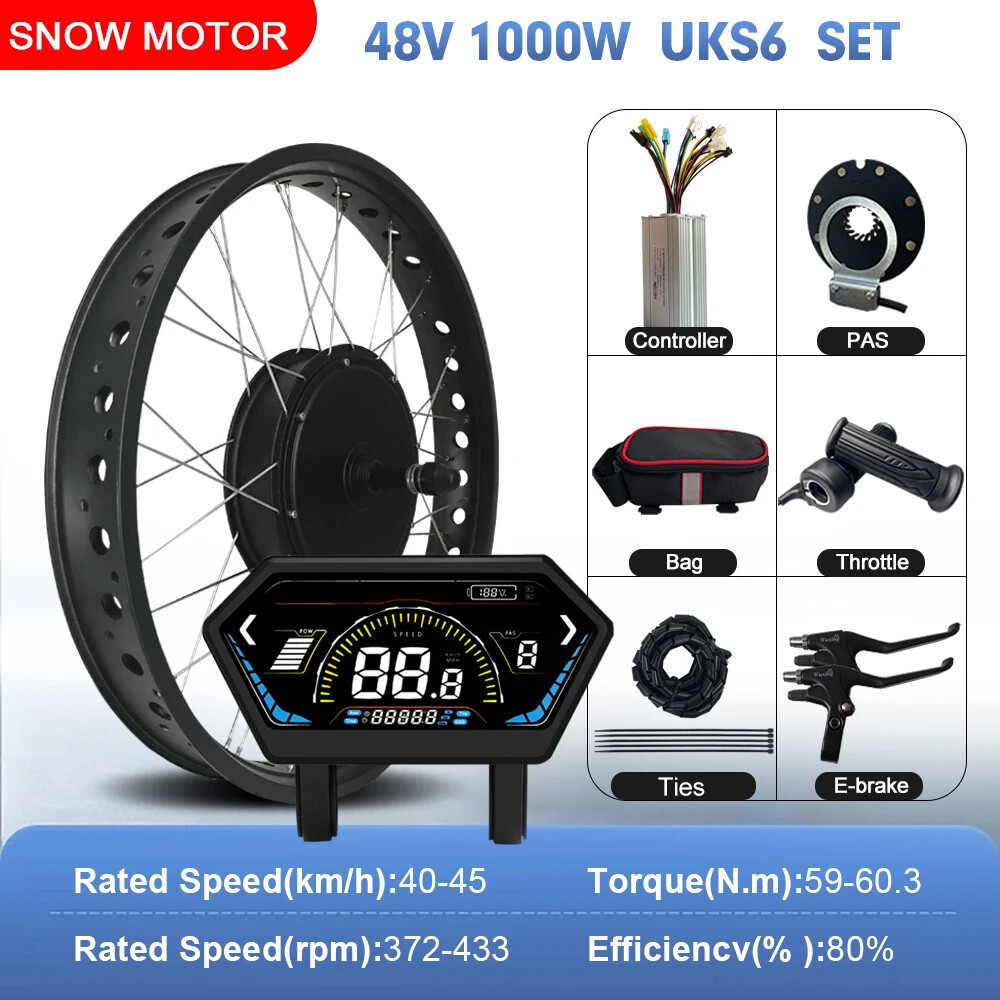 48V 1000W 4.0Tyre Rear Rotate Hub Motor Wheel for Snow E-bike Conversion Kit