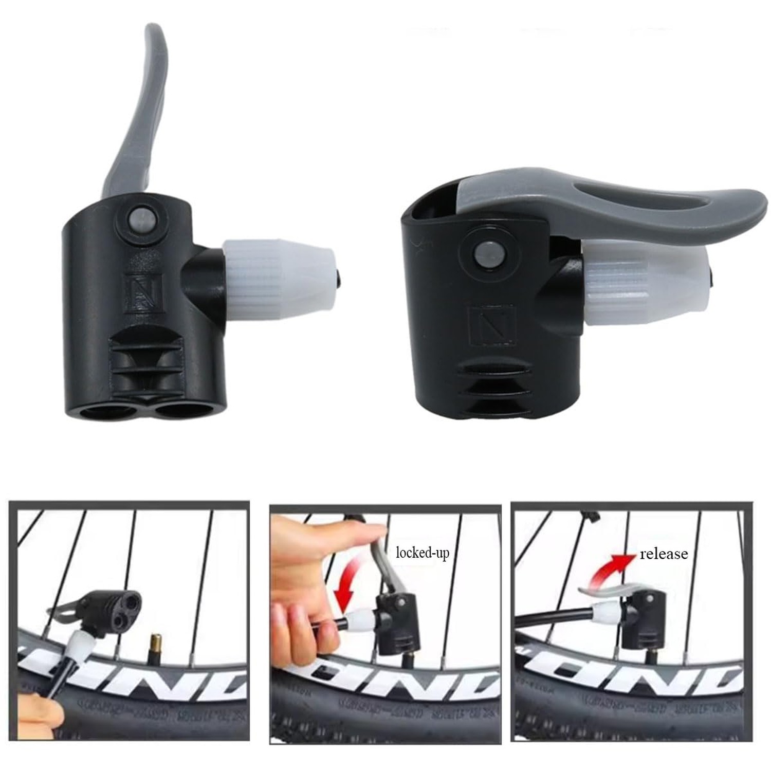 Black Dual Head Bike Pump Adapter Valve Quick Pump Fitting Replacement Nozzle…
