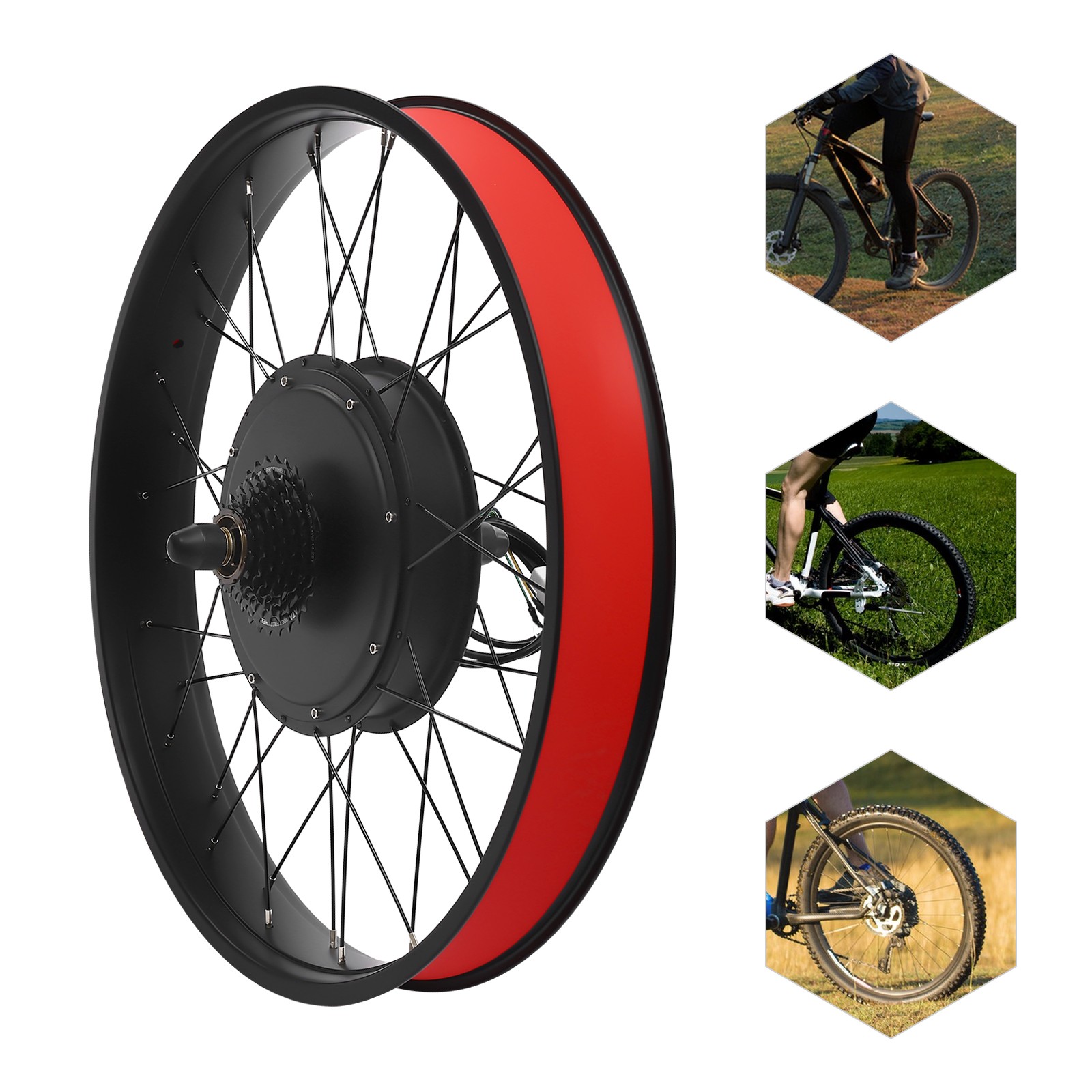 26″ Electric Bicycle Conversion Kit Fat Tire E-Bike Rear Hub Motor LCD 48V 1000W