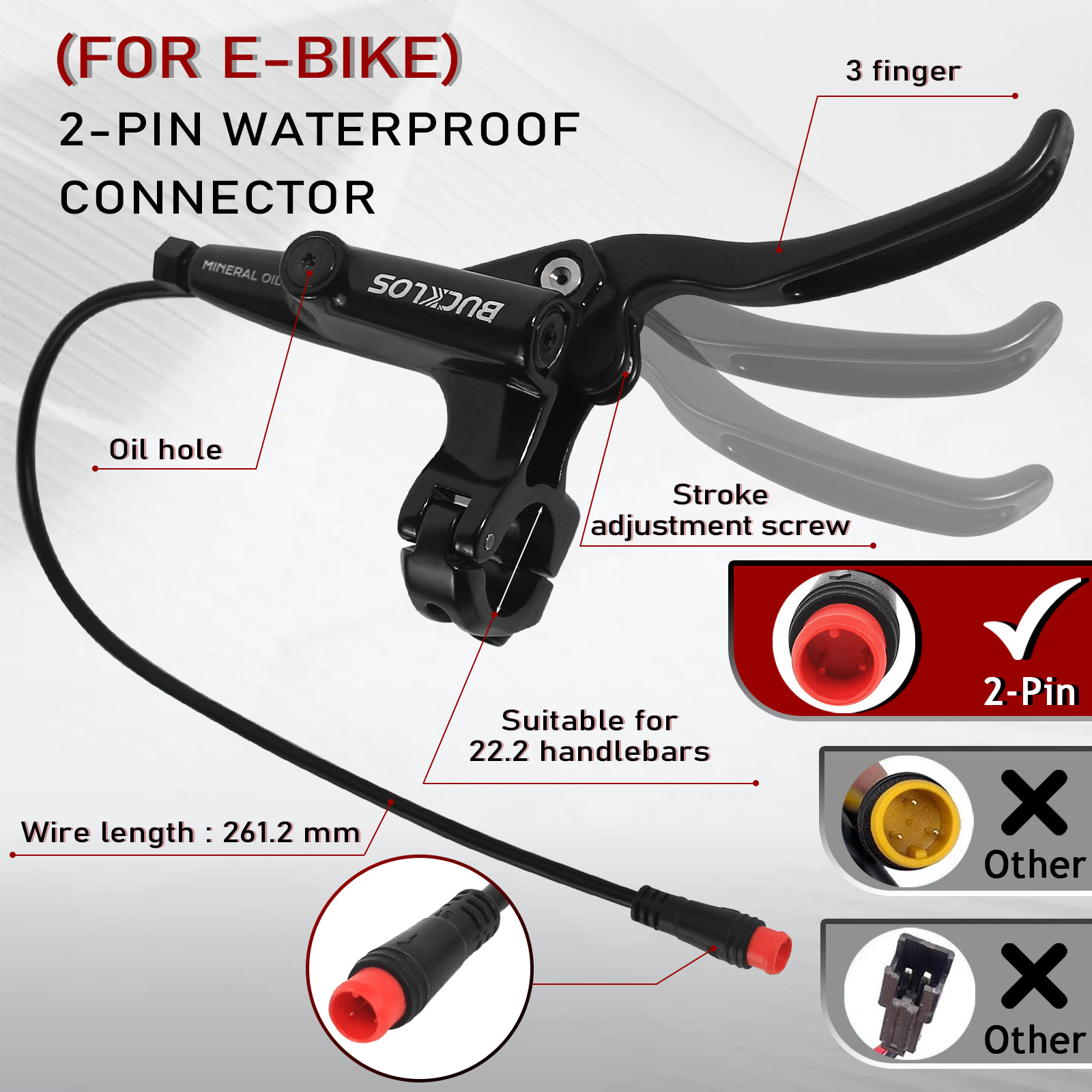 BUCKLOS E-Bike Hydraulic Brakes Set Front/Rear 4-Pistons Power Off 1150&1950mm