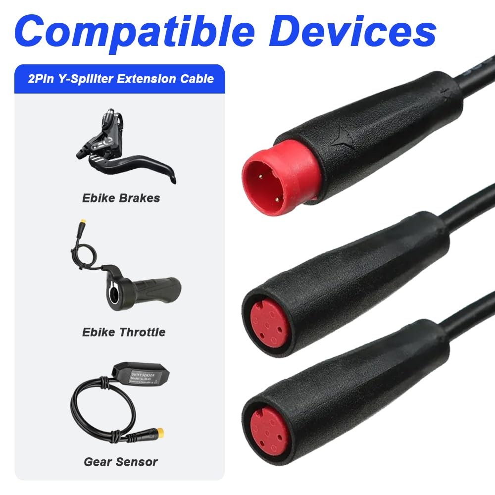 2 PCS 2 Pin YSplitter Male To Dual Female Ebike Extension Cable Cord 1 To 2