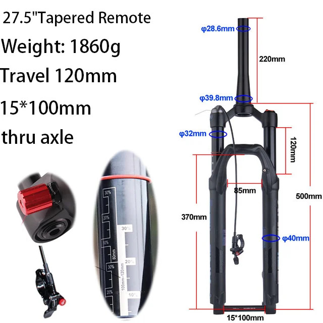 27.5/29inch Mountain Bike Thru Axle Rebound Adjustment Boost Suspension Air Fork